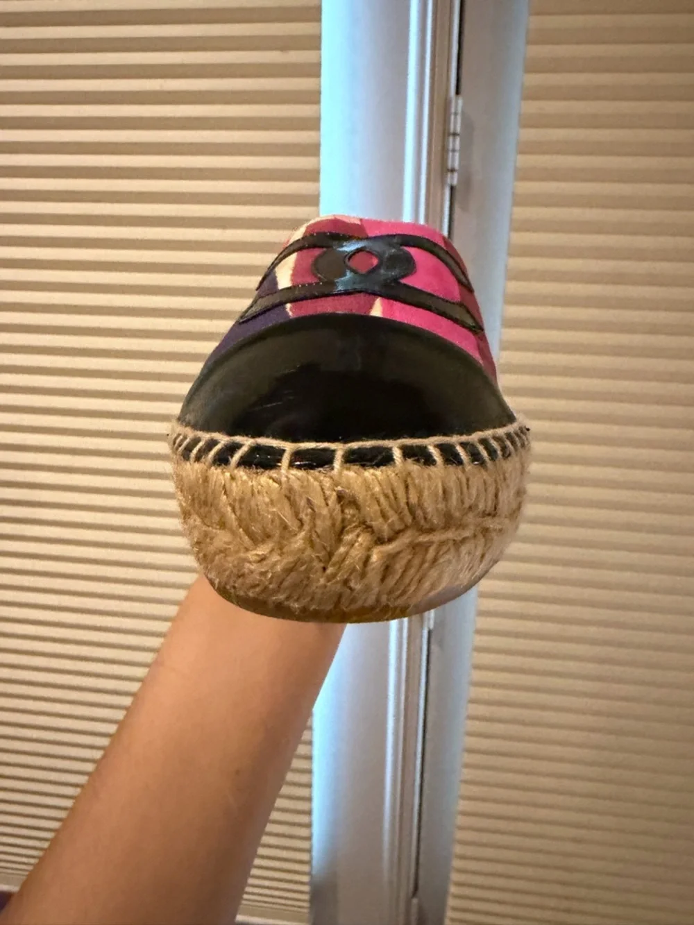 Authentic Chanel Multicolor Fabric Espadrilles Patent Black Toe Flat Size 39 - Picture 5 of 14